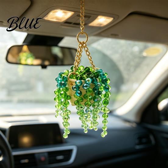 Beaded Sun Catcher Charm Faux Suncatcher Green Artificial Handmade Terracotta Plants Car Crystal Hanging Plant with Beads for Rearview