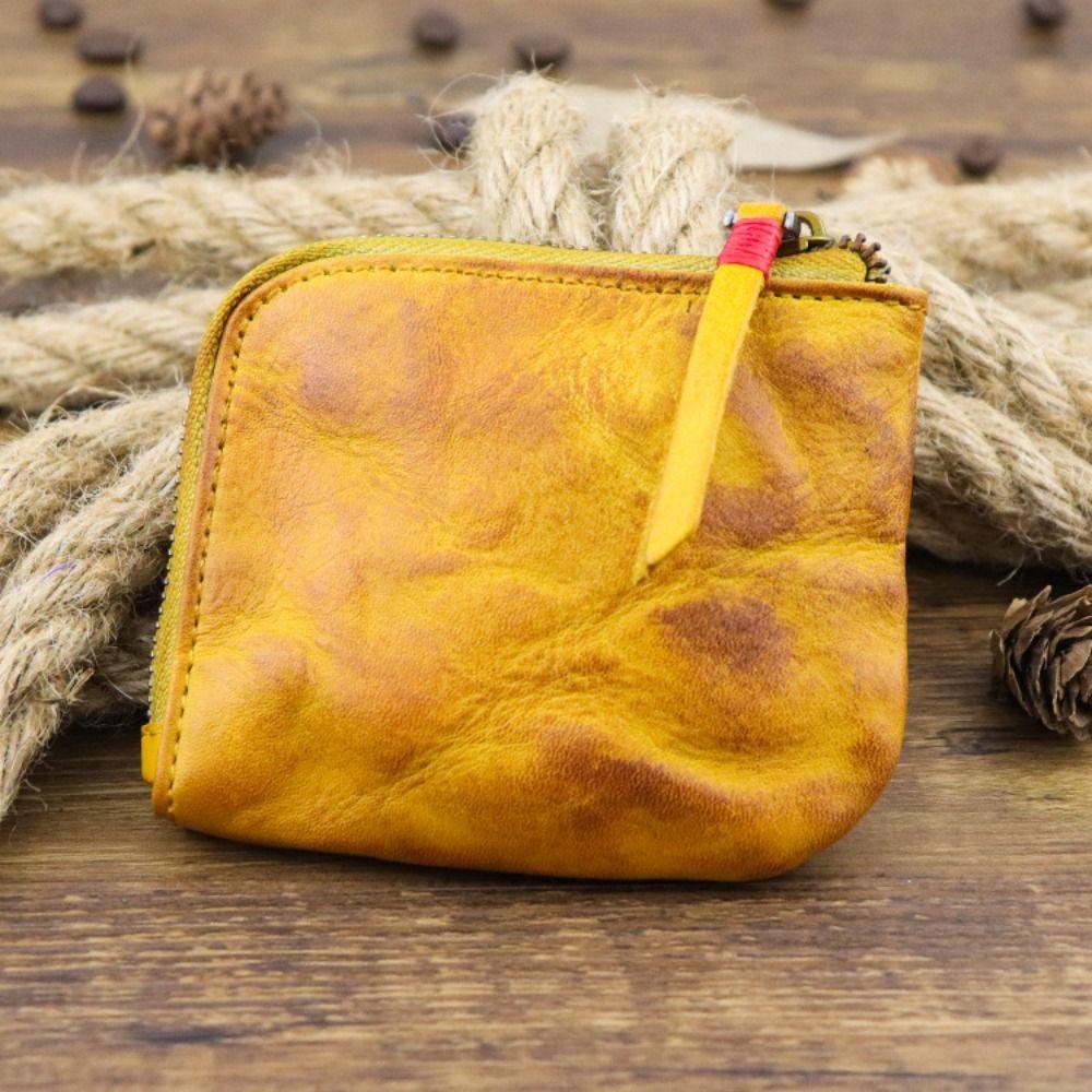 Unisex Leder Münzbeutel Vintage Handgemacht Mehrfarbig Reißverschluss Geldbörse Kartenhalter Schlüsselkartenhalter Tasche für Damen & Herren