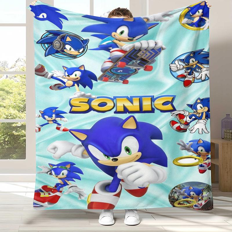 Retro S-Sonic Cartoon Game Flannel Blanket,Ultra Soft Warm Plush Throw for Home Bedroom Bed Sofa Cover Camping Picnic gift