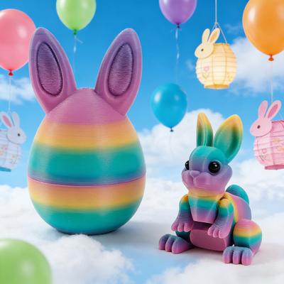 3D Printed Easter Eggs with Bunny Inside Articulated Flexible Fidget Rabbit Toys Easter Basket Stuffers Birthday Gifts for Kids Home Office Desk Decor