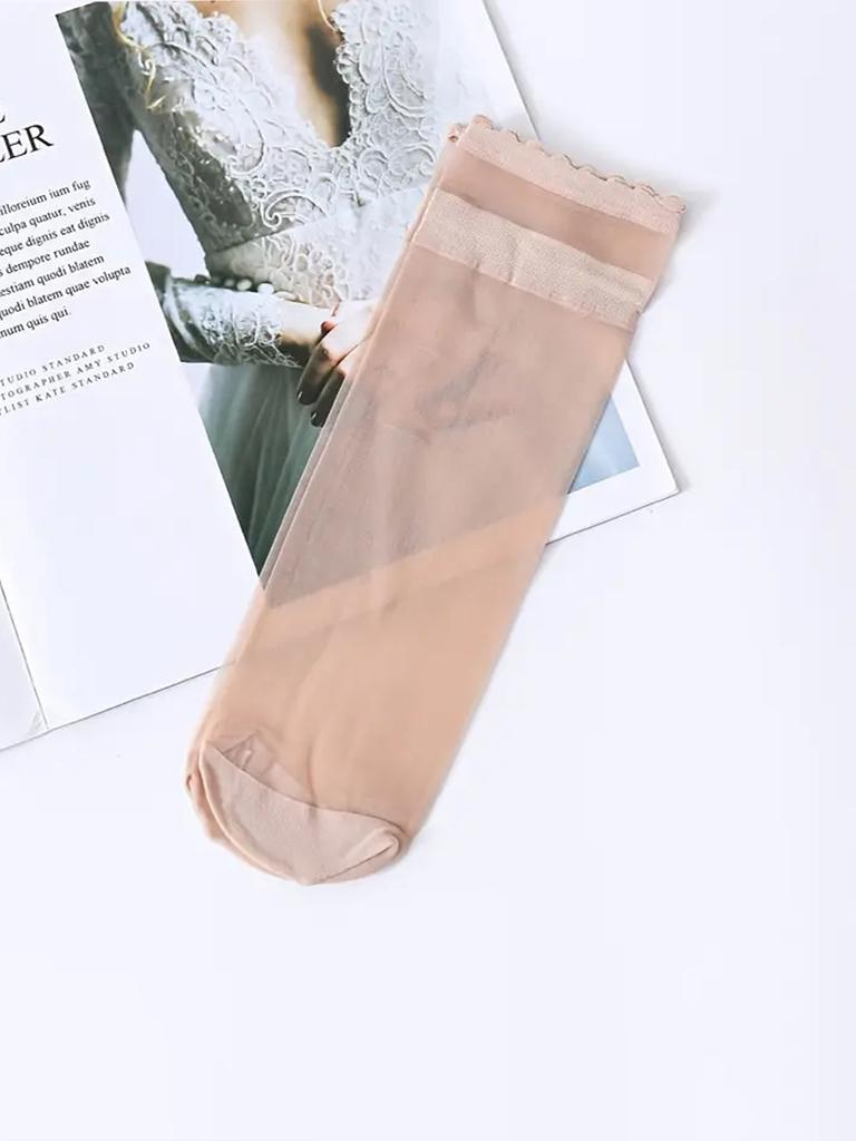 10 pairs of ultra-thin solid color women's short socks with summer lace