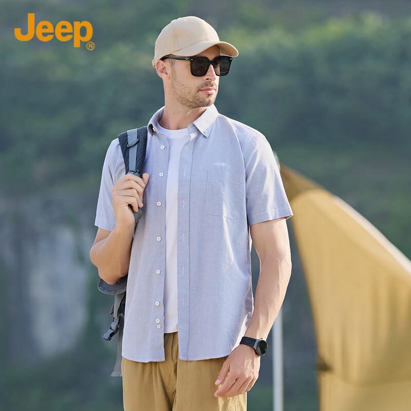 JEEP Men s Summer Short-Sleeve Oxford Shirt L