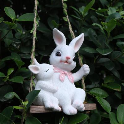 Swing Rabbit Garden Statue Bunny Figurine Animal Crafts Hanging Sculpture Resin Ornament for Hallway