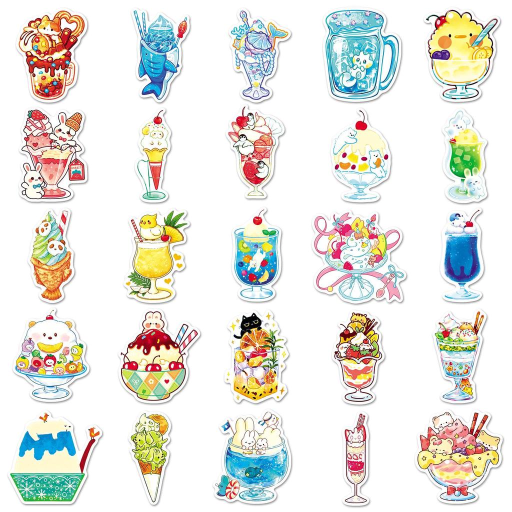 50 Adorable Summer Ice Cream & Fruit Juice Waterproof Stickers for Milk Tea Cups