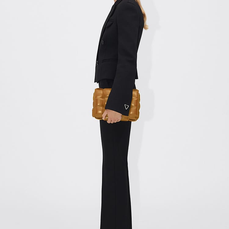 Bottega Veneta Padded Intreccio Cassette Crossbody Bag Caramel 591970VCQR19850