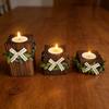 Wooden Tealight Candle Holder Rustic Wood Pillar Candle Stand with Bow Vintage Table Centerpiece for Fireplace Living Dining Room