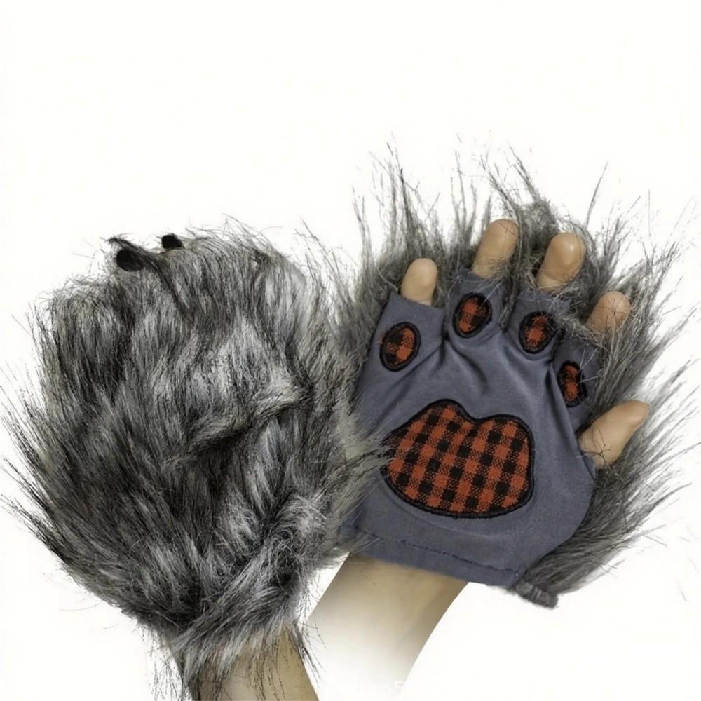 1 par hårig textur plysch vargvantar vargklohandskar Halloween jul cosplay tillbehör