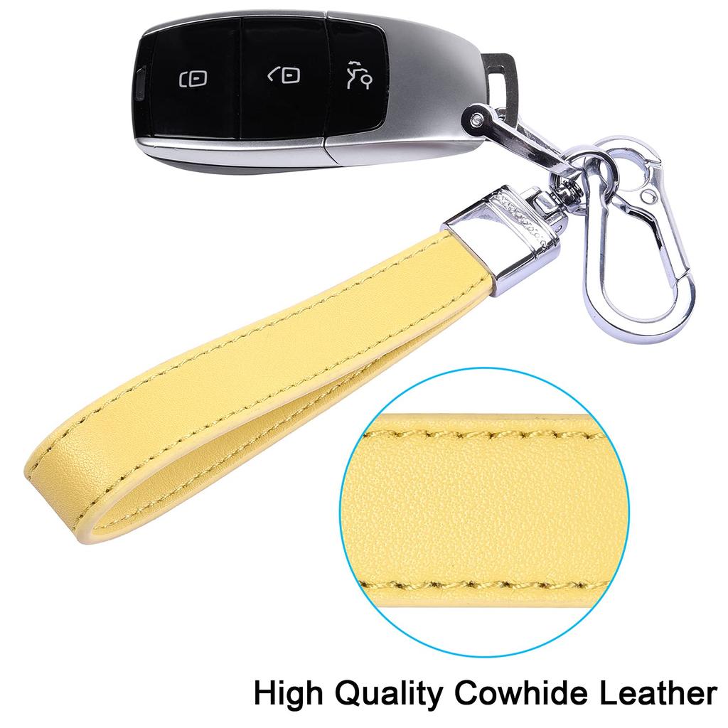Genuine Leather Car Smart Key Yellow [Wisdompro] Keychain, Anti-Loss, Compatible, Stylish, Unisex,