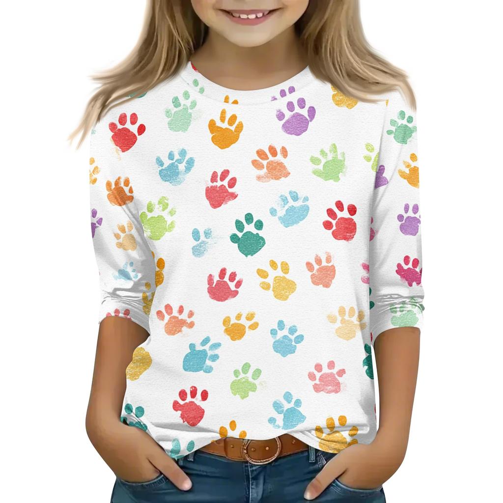 Kid's Round Neck Cute Flower Day Print Lightweight Spring/Summer Top