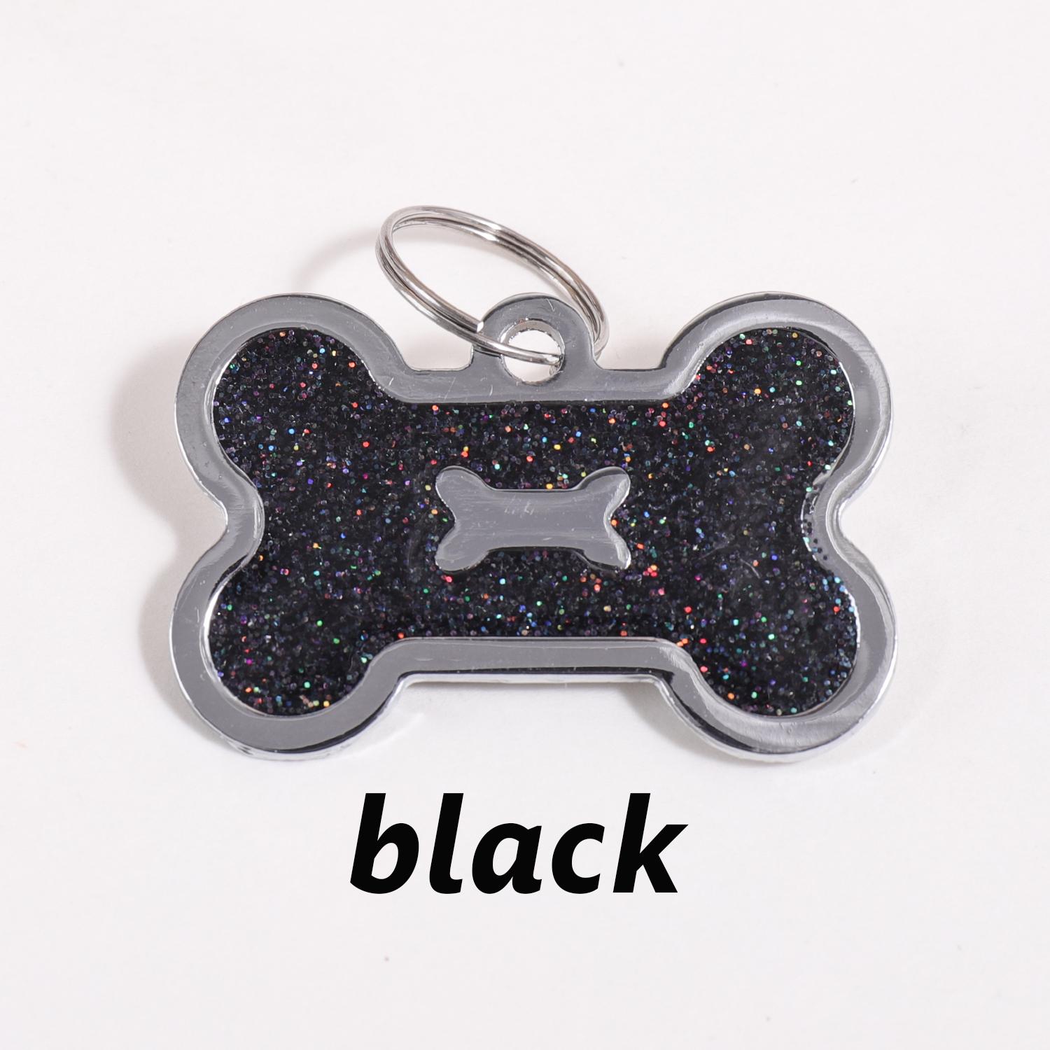

Bone Shape Custom Text Dog Tag Glitter Personalized Name Pets Tag Laser Engraving Pendant Address Number Customized Dog Tags чёрный