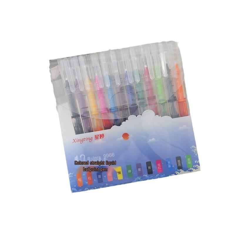 12-Color Quick-Dry Rollerball Pen Set - Large Capacity, Water-Based, Multi-Color for Students and Journaling