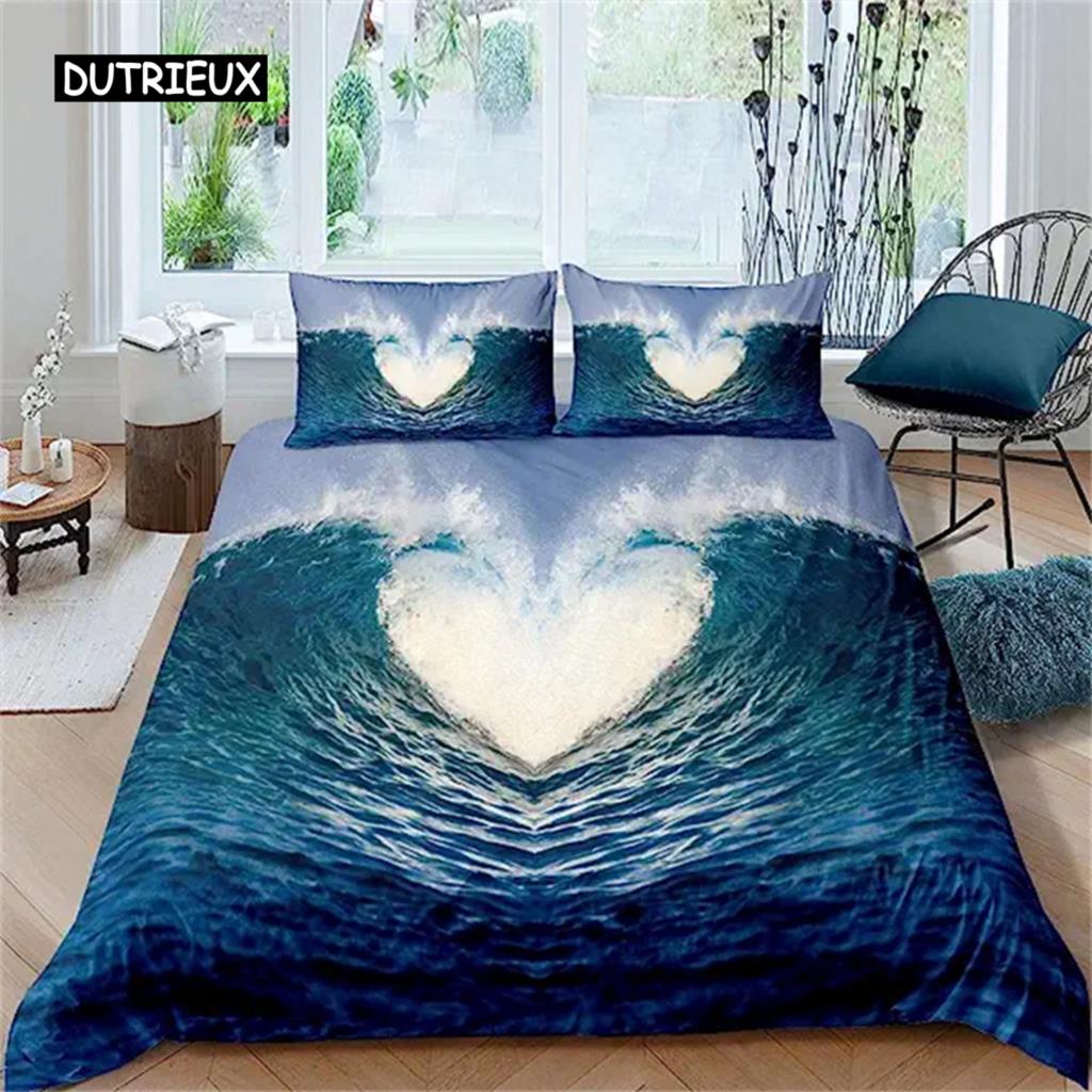 Blue Ocean Duvet Cover Waves Bedding Set Hawaiian Tripocal Sea Wave Sea Beach Bedding Comforter Cover Microfiber for Women Men
