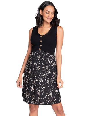 Seraphine TYLA Nursing-Friendly Knit Top Maternity Dress - Black with Sand Print, UK10
