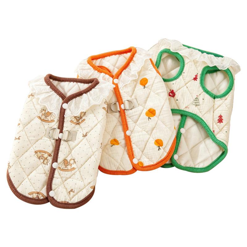 Dog clothes autumn and winter Korean vest teddy than bear pet warm cotton yarn vest 11 cotton yarn lace collar