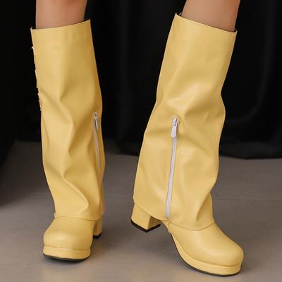 Stivali Al Ginocchio da Donna Sexy con Bordo Risvoltato Scarpe Invernali Neri Bianchi Rosa con Tacco Stivali Lunghi Scarpe da Festa da Donna Taglia Grande 45