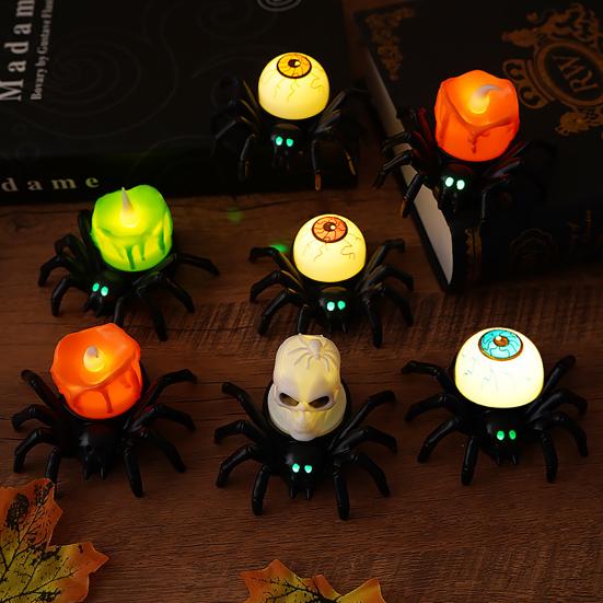Halloween Spider Tea Lights LED Flameless Spider Candle Holder Light Battery Operated Spider Eyeballs Lamp for Home Decoration