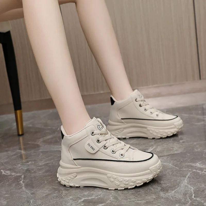 Vysoce kvalitní retro robustní dámské ležérní sportovní obuv design luxusní všestranné vysoké kotníkové boty na platformě jarní běžecké tenisky