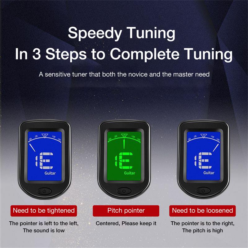 Twelve Equal Tempered Guitar Tuner Digital Clip-On Tone Tuner for Electric Ukulele Bass Violin Universal Accessories Rotatable