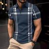 Summer Men's Printed Checkered Striped Polo Shirt Zipper Casual Sports Polo Shirt