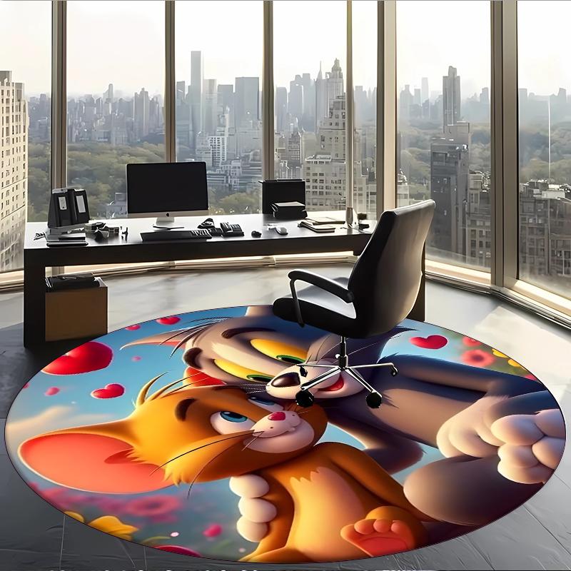 Tom I Jerry (32) Okrągły dywan biurowy Dekoracyjny dywan podłogowy do biura, sypialni, salonu i przestrzeni domowej