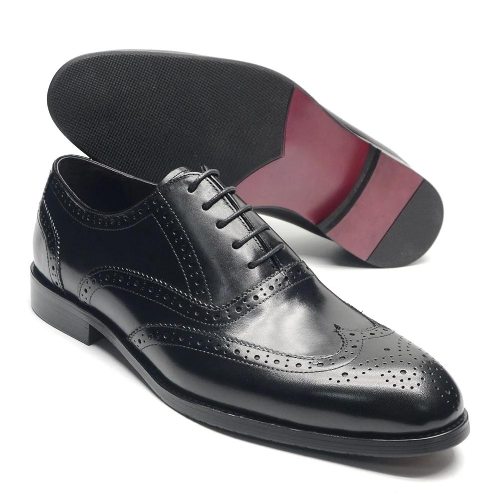 XEBOS Luxury Men's Dress Shoes Genuine Leather Brogue Wingtip Toe Oxford Black Brown Lace-Up Business Wedding Formal Men Shoes