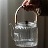 Tetera de Vidrio para Hervir y Cocer al Vapor con Patrón de Rayas Verticales Japonesas Tetera para Té de Flor de Puer Tetera de Té Kungfu Olla con Asa de Bambú Plana