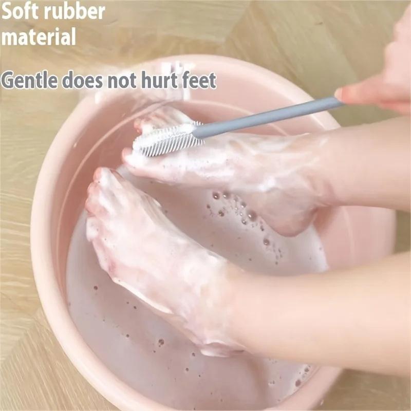 Cepillo para Pies Ergonómico con Mango Largo, Limpiador de Dedos de Pies de Silicona Suave, Cepillo de Baño Exfoliante para Masaje de Pies
