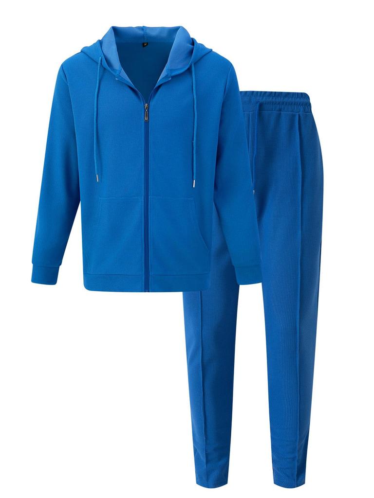2024 Winter Waffle Pocket Zipper Hooded Jacket & Long Pants Set
