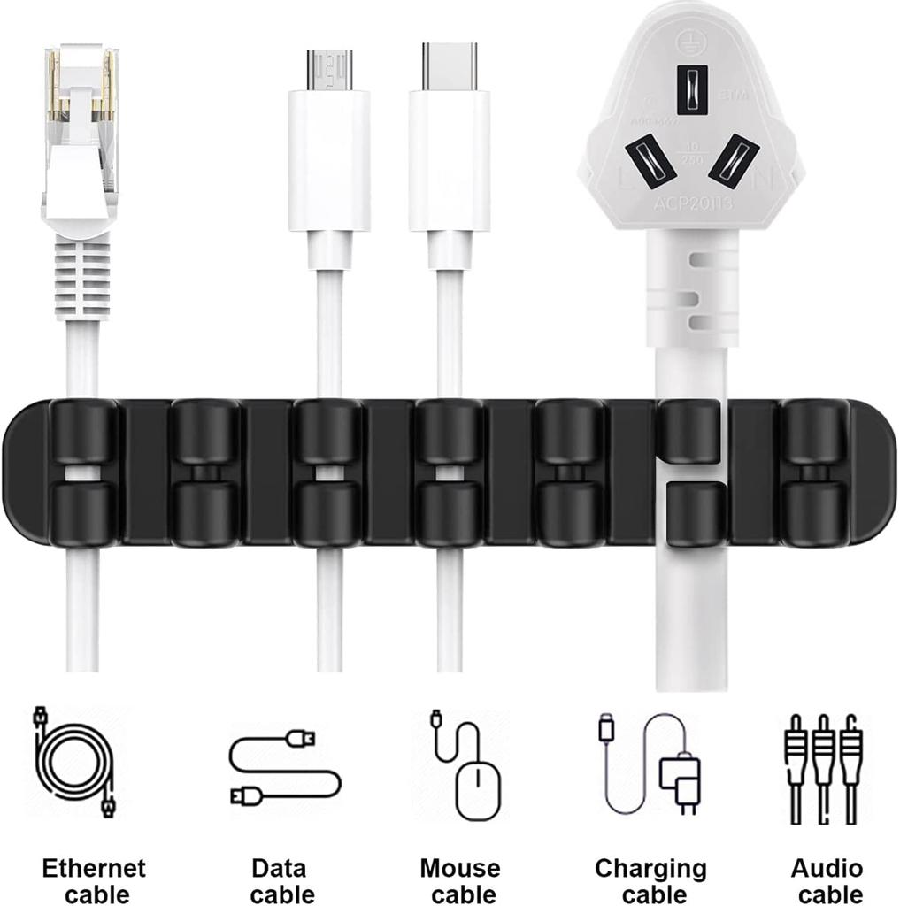 SOULWIT 3-Pack Cable Holder, Cord Clips, Cord Storage for Lightning Cables, USB Cables, Charging Cables, Mouse Cables, Keyboard Cables, Silicone