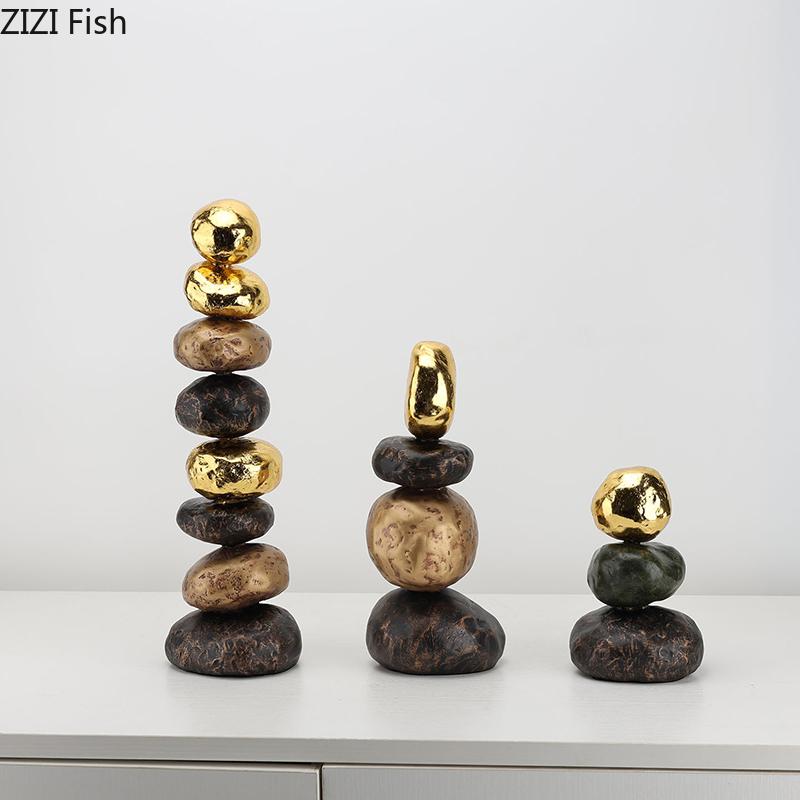 Simulated Stone Stacking Statue Desk Decoration Creative Gold-plated Stone Sculpture Resin Crafts Ornaments Room Aesthetic Decor