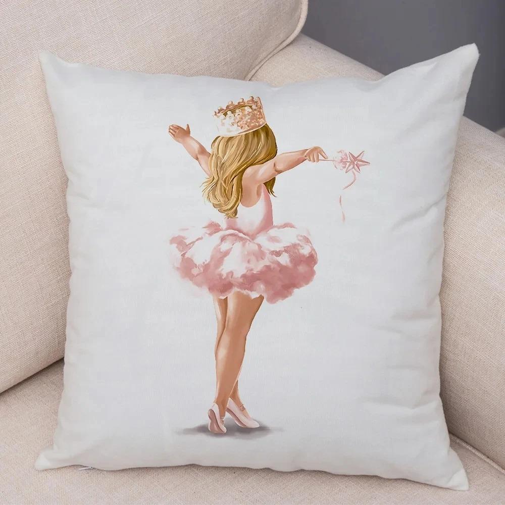 Cute Cartoon Sofa Pillowcase Home Soft Peach Skin Pillowcase Nordic Style Decoration Pink Ballet Girl Cushion Cover