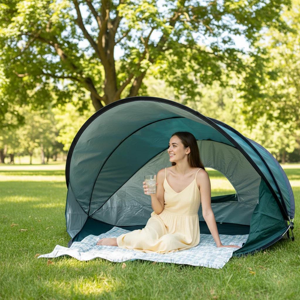 Quick-Open 2-3 Person Beach Tent: Sun Protection, Windproof, Easy Fold for Camping