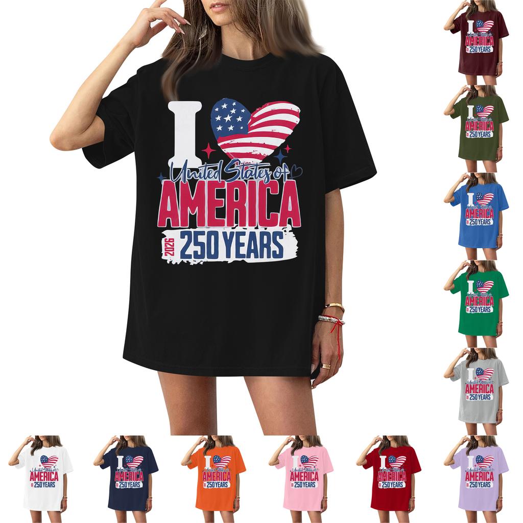 Damen Rundhals Bedrucktes Kurzarm T-Shirt Top