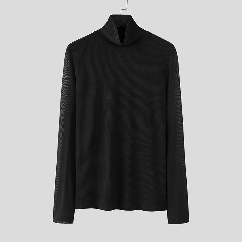 

INCERUN Мужские водолазки с сетчатым лоскутным узором, с длинным рукавом, трикотажные облегающие топы 5XL чёрный