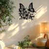 Butterfly Flower Metal Wall Art, Black Floral Bouquet Decor for Living Room, Valentine Wedding Mother Day Gift