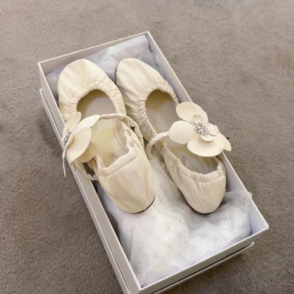 Fashion NEW Spring Flower Flat Ballet Shoes Women's Round Toe Leather Fold Loafer Elastic Belt Mary Jane Shoes Fashion Single Shoes