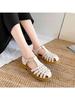 Fashion Women Sandals Black Shoes for Women 2025 Summer Women's Heels Breathable Beige Low Retro Ladies Flat Gladiator  Women Shoes
