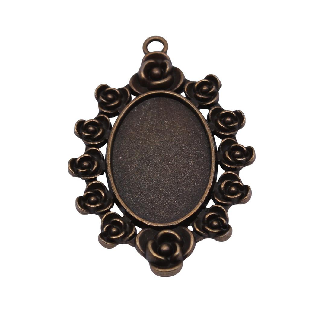 Antique Flower Frame Oval Bezel Charms For DIY Projects Glass Blank Tray Base