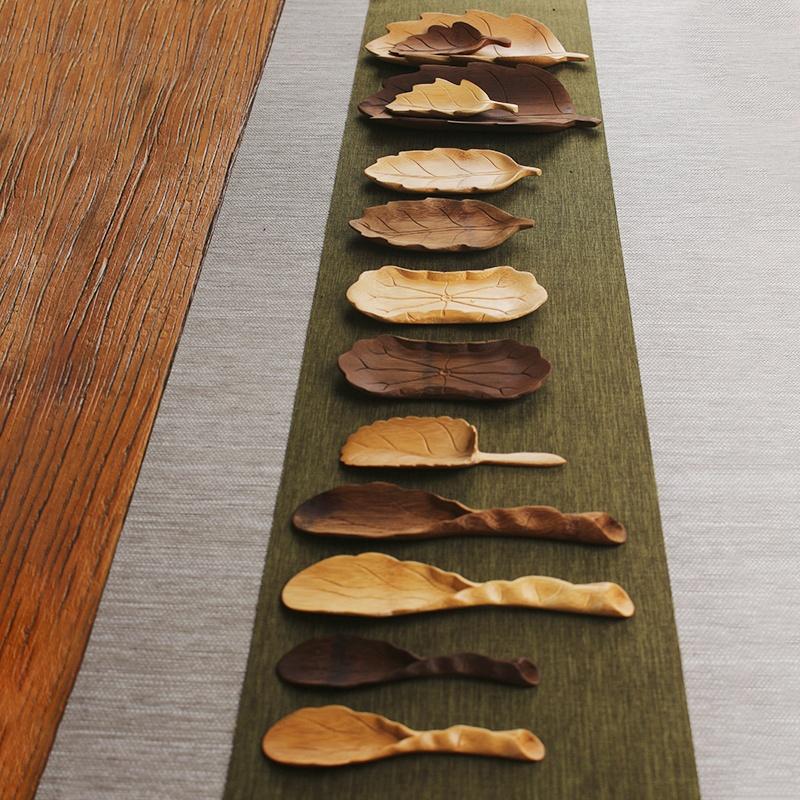 Bamboo Hand-carved Teaspoon Traditional Kung Fu Teaware Accessories Take Leaf-shaped Tools Chaze Coffee Beans Dosing Cup Trays
