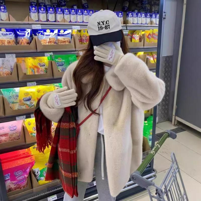 Fur Jacket Women's Clothing Medium and Long Loose and Thin Imitation Mink Hair Thickened Warm Plush Coat Winter