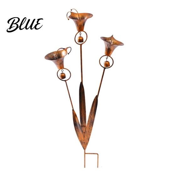 Planter Decoration Stake Triple Bluebells Garden Stake Metal Flower with Bell Calla Lilies Yard Art Sculpture Rustic Handmade Ornament for Outdoor