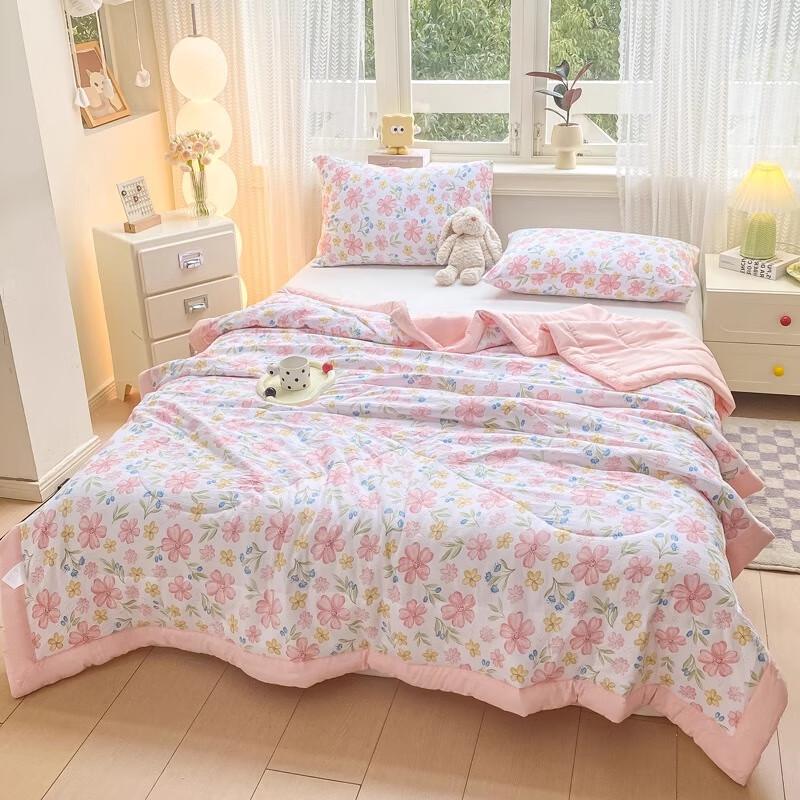 Jie Li Ya Ice Silk Summer Quilt - Pink Floral (150x200cm)