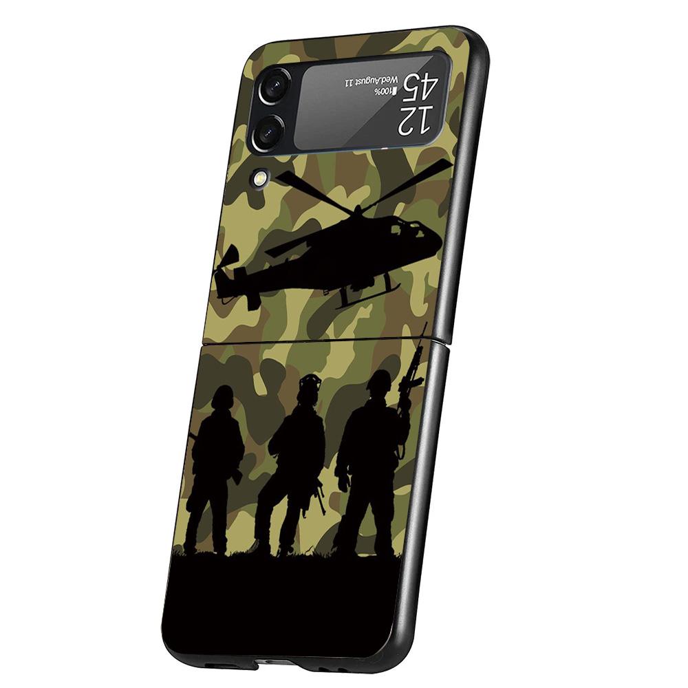 Camouflage Military Cover Phone Case For Samsung Galaxy Z Flip 7 6 5 4 3 5G Flip7 Flip6 Flip5 Flip4 Flip3 Black Fundas Shell Gal