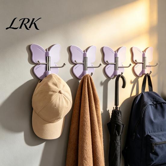 Rotating Storage Hook 4PCS Butterfly Adhesive Hook, with 3 Swivel No Drill Bathroom Towel Wall Space Saving for Kitchen Bedroom Metal Arm