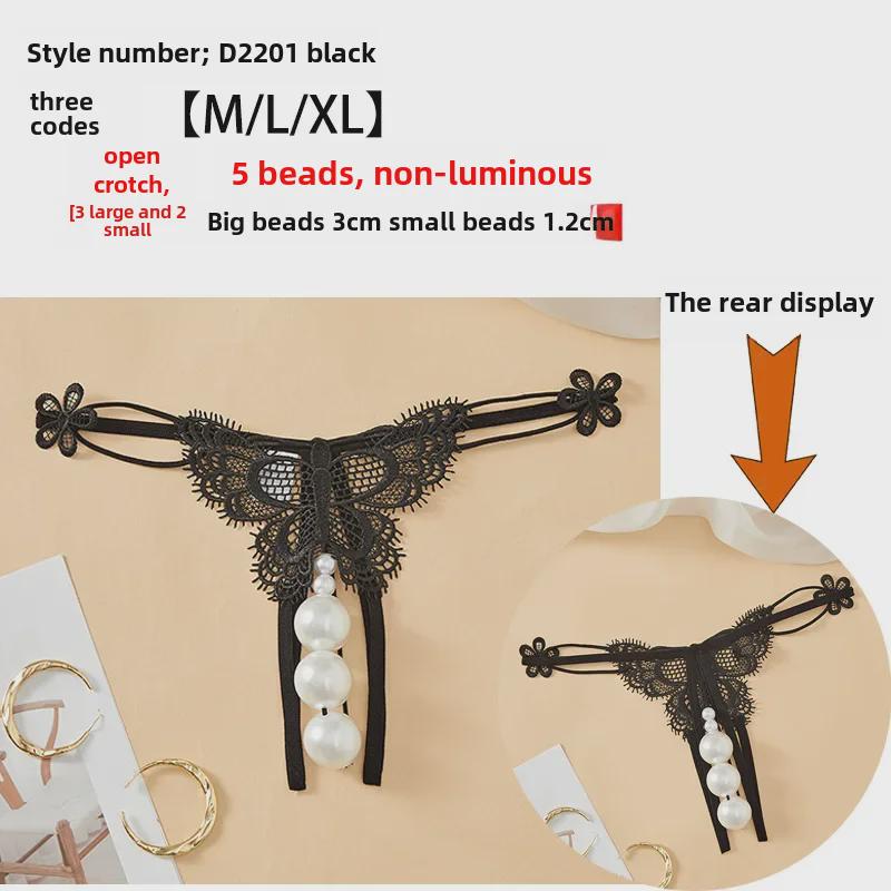 Women's Plus Size Transparent Thong: Open Crotch Pearl Massage, Perfect for Nightclub Temptation