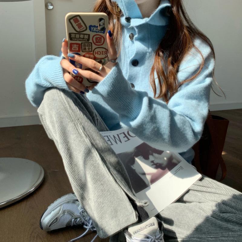 Korean Style Cashmere Sweater Turtleneck Women's Jumper Autumn Winter Buttons Loose Pullover Long Sleeve Knitwear