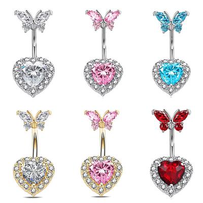 Butterfly Heart Zircon Delicate Belly Button Ring Fashion Body Piercing Jewelry