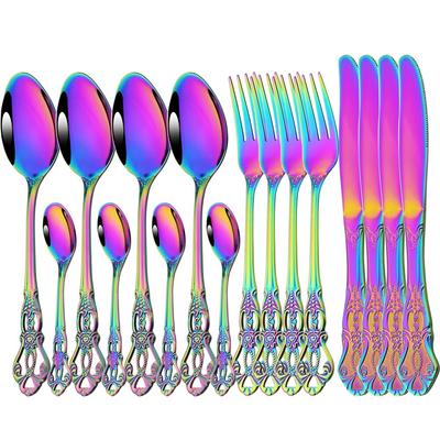 Stainless Steel Flatware Western Vintage 16pcs Dinnerware Set Royal Multicolor Knife Fork Tea Spoon Cutlery Tableware Set