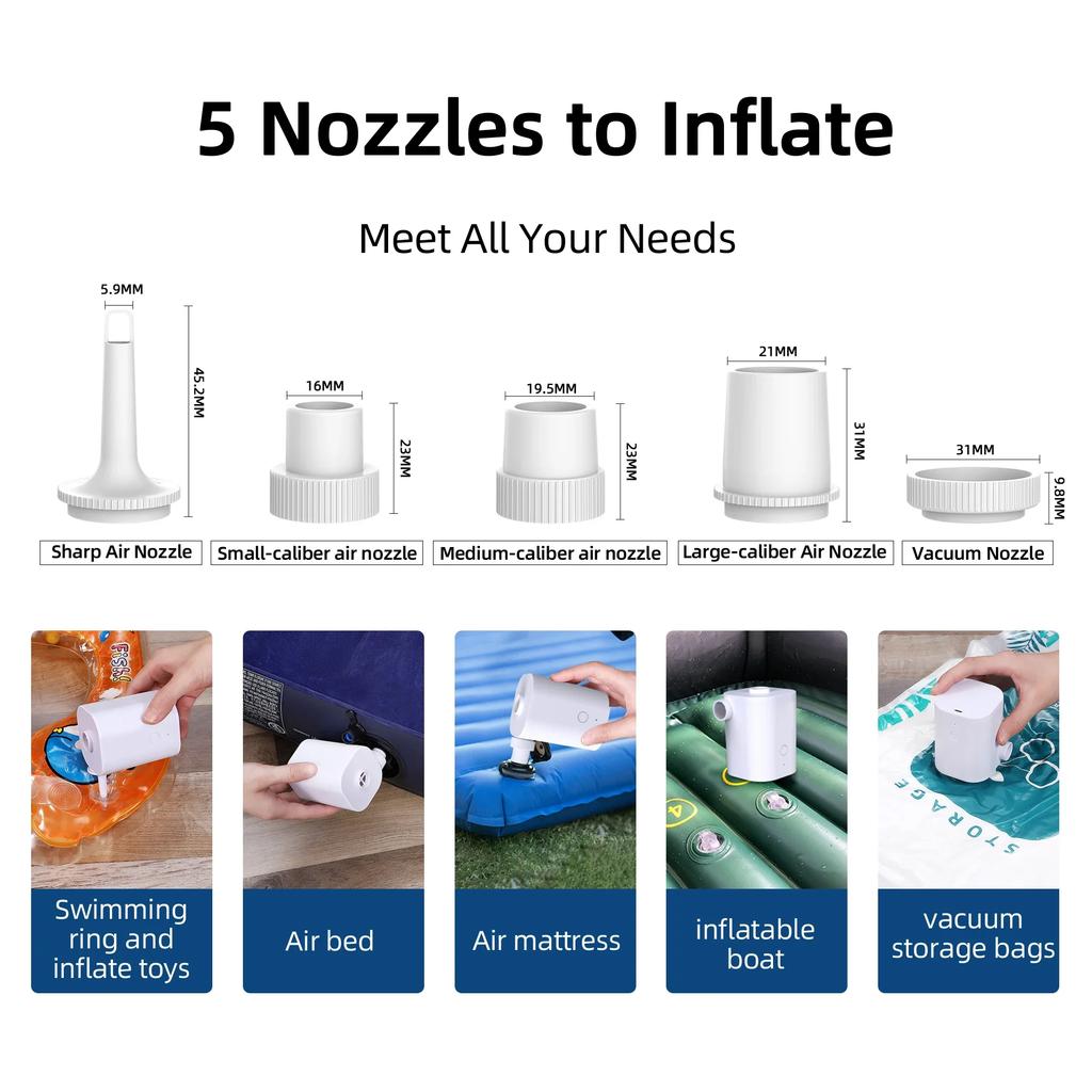 Electric Air Pump Portable Wireless Air Compressor Inflator/Deflator Pumps for Inflatable Cushions Air Beds Boat Swimming Ring