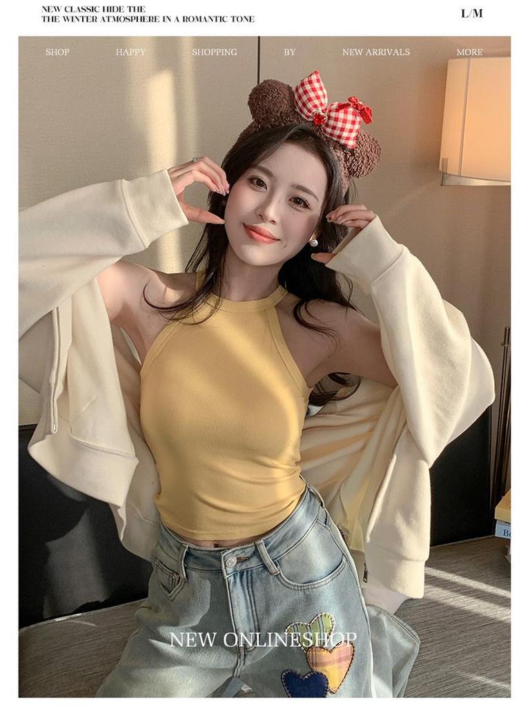 Pure & Sexy Ribbed Halter Top with Built-in Chest Pads - Wrap Style, High Neck, Beautiful Back Design